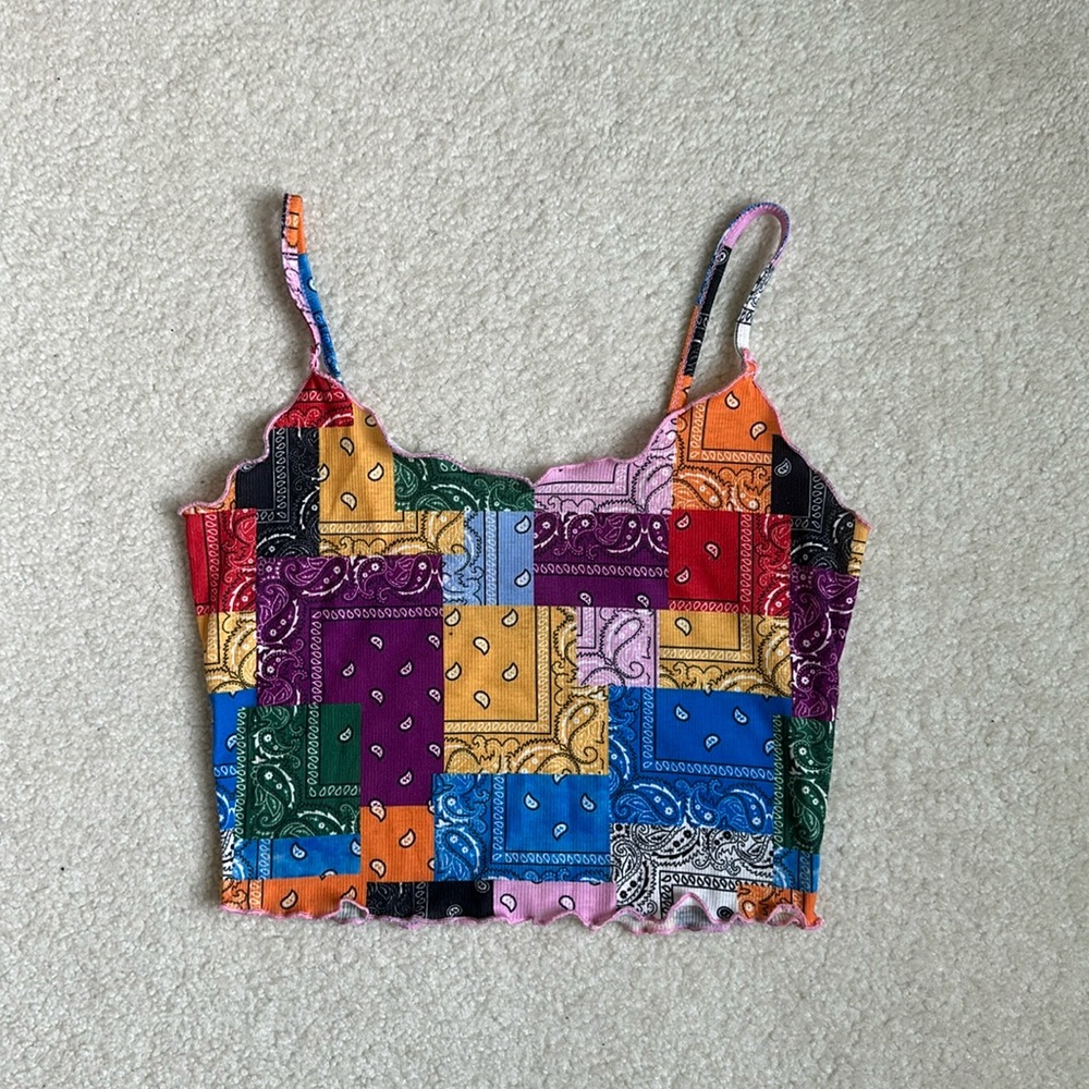 multicolored patchwork crop top